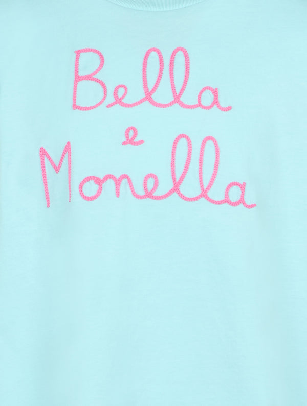 T-shirt da bambina in cotone con balza e ricamo