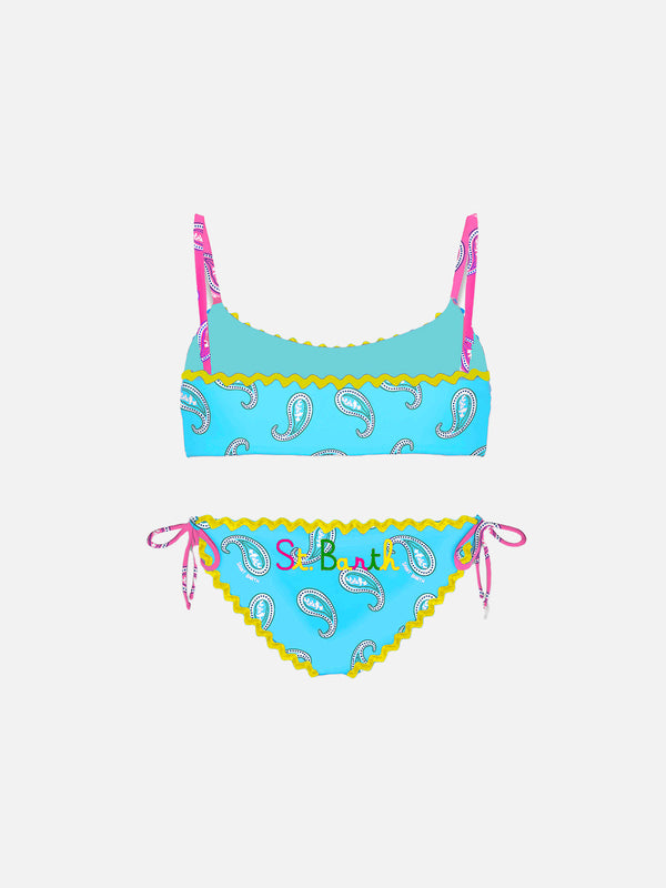 Bikini da bambina a bralette con stampa paisley