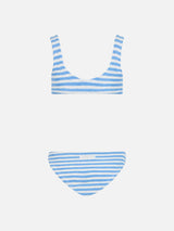 Bikini classico crinkle da bambina a righe azzurre Baker