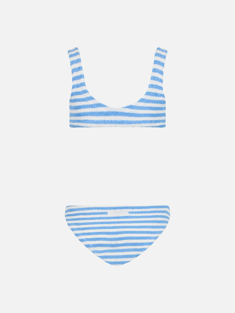 Bikini classico crinkle da bambina a righe azzurre Baker