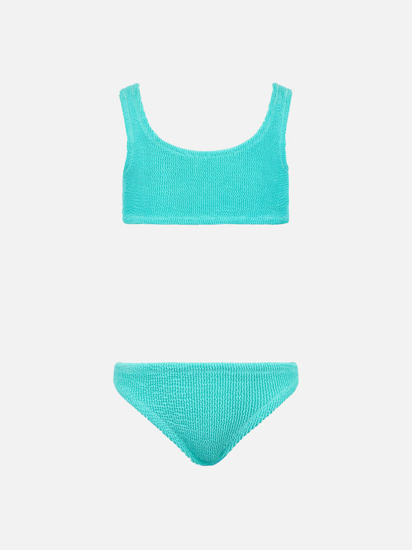 Bikini classico crinkle da bambina verde acqua Baker