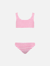 Bikini a triangolo Baker in crinkle a righe rosa