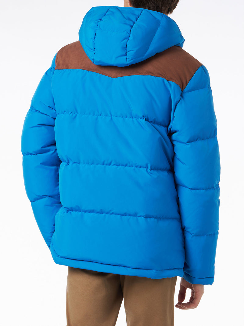 Man hooded down bluette jacket