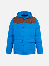 Man hooded down bluette jacket