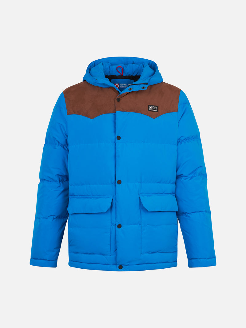 Man hooded down bluette jacket