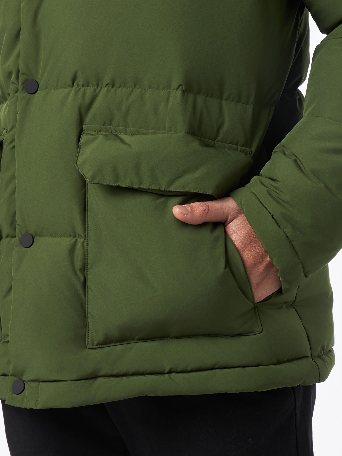 Militärgrüne Daunenjacke mit Kapuze für Herren Baxter