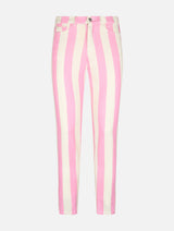 Woman pink striped print denim Belleville