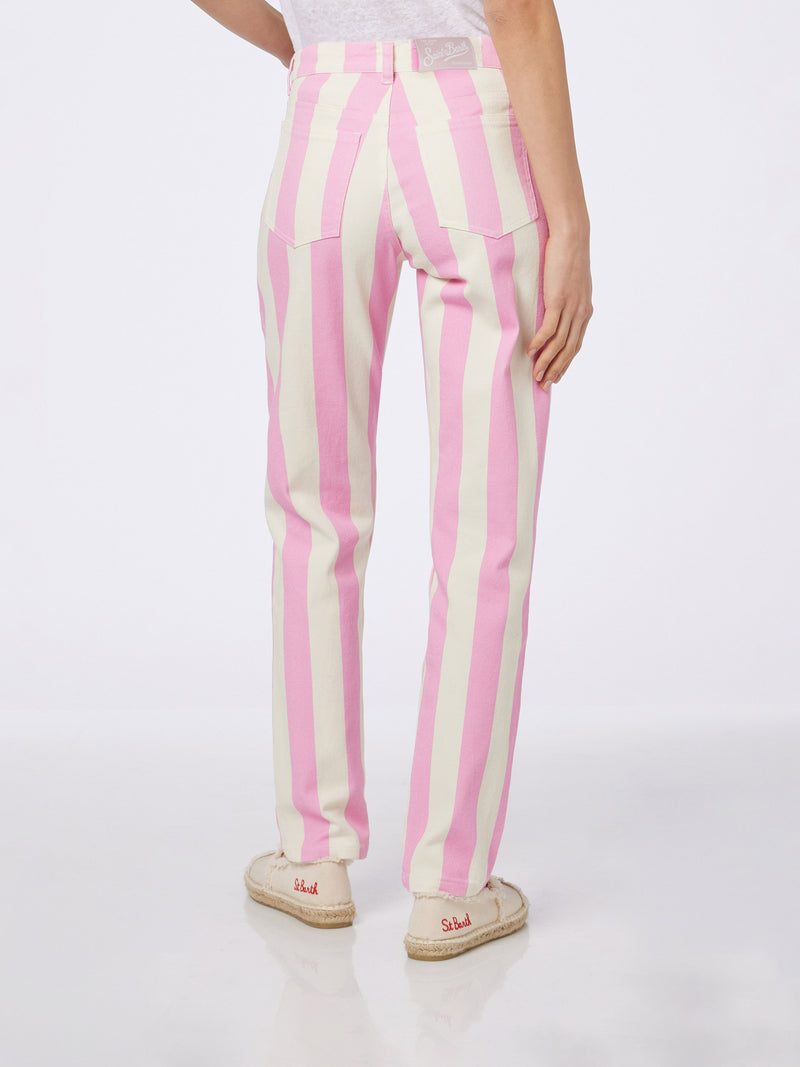 Woman pink striped print denim Belleville