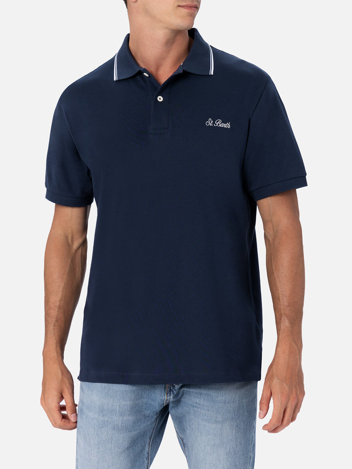 Man blue cotton piquet polo shirt Beverly Hills - MC2 Saint Barth