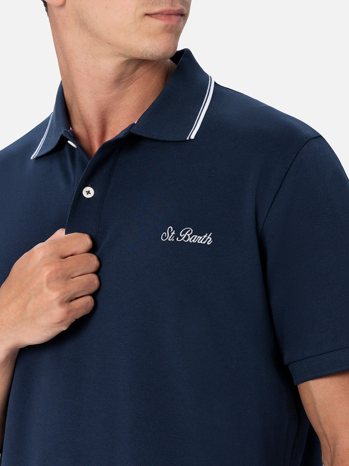 Man blue cotton piquet polo shirt Beverly Hills - MC2 Saint Barth