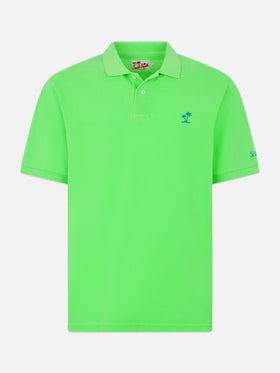 Man fluo green piquet polo with St. Barth logo and vintage effect - MC2 Saint Barth