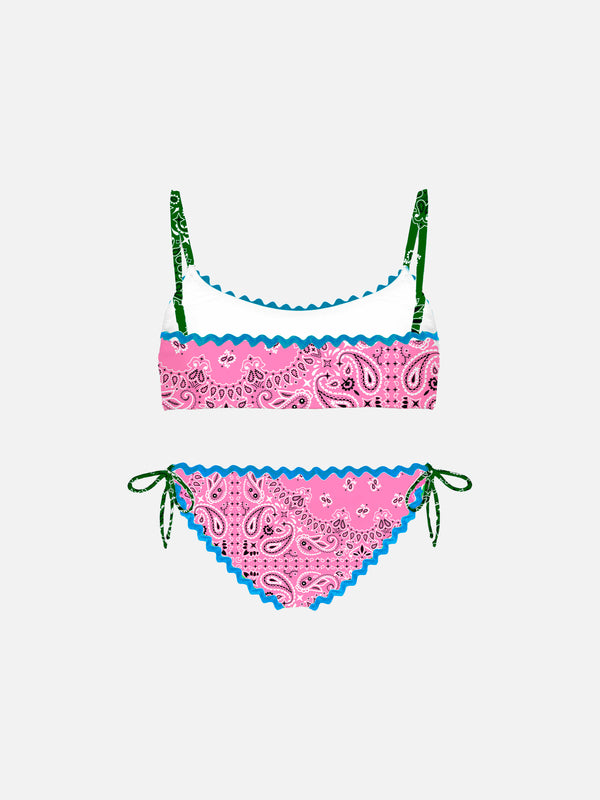 Bikini da bambina a bralette con stampa bandana