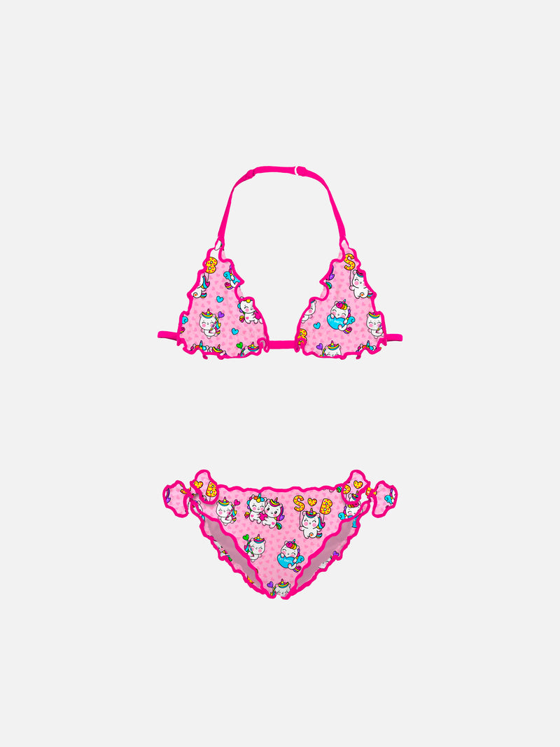 Girl triangle bikini with unicorn print