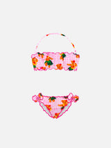 Bikini a fascia da bambina con stampa orso hawaiano