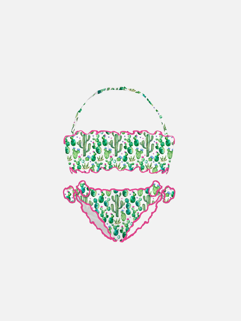 Mädchen-Bandeau-Bikini mit Kaktus-Print