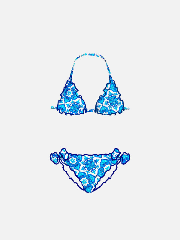 Girl triangle bikini with majolica print