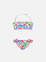 Mädchen-Bandeau-Bikini mit Majolika-Print