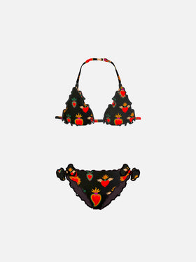 Girl triangle bikini with sacred heart print - MC2 Saint Barth