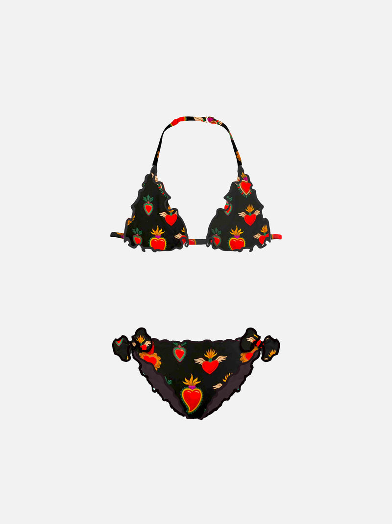 Mädchen-Triangel-Bikini mit Heilig-Herz-Print