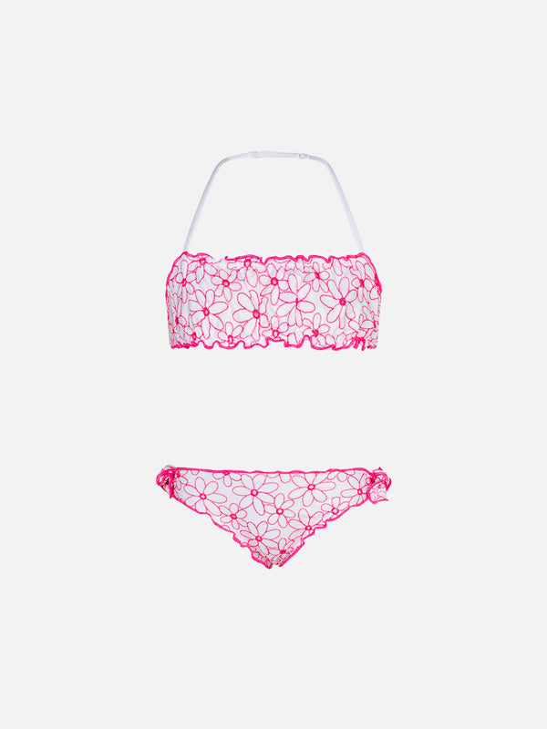 Mädchen-Bandeau-Bikini mit Gänseblümchen-Stickerei