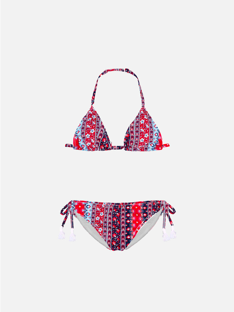 Bikini da bambina stampa gipsy rosso e blu