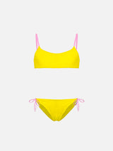 Bikini da bambina a bralette con ricamo St. Barth addicted