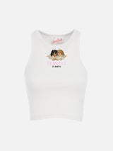 Woman rib-knit cotton crop tank with Fiorucci print | FIORUCCI SPECIAL EDITION