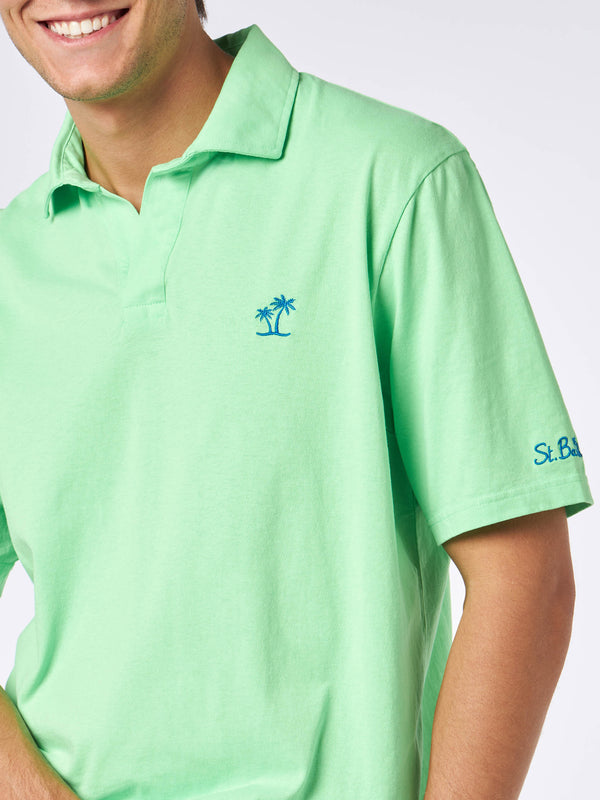 Man green cotton jersey polo