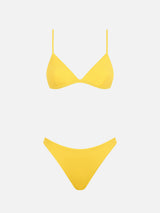 Gelber gerippter Triangel-Bikini für Damen