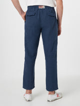 Pantaloni da uomo Calais in lino blu navy con coulisse