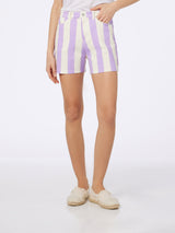 Woman lilac striped print denim bermuda Cancun