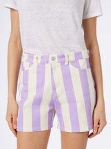 Woman lilac striped print denim bermuda Cancun