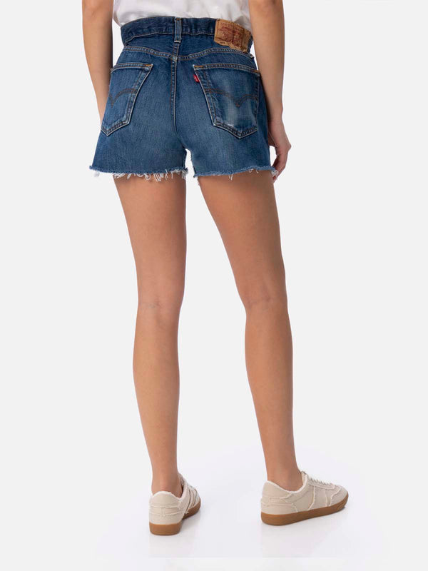 Woman upcycled denim shorts Arizona with rhinestones