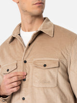 Man beige corduroy overshirt Chalet with St. Barth embroidery