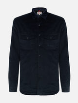 Camicia da uomo in velluto a coste blu navy modello Chalet con ricamo St. Barth