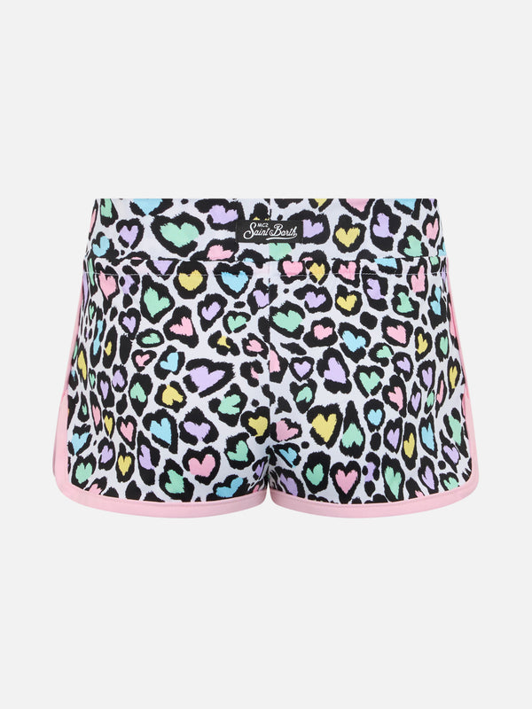 Mädchen-Strandshorts Coco mit herzhaftem Animalier-Print