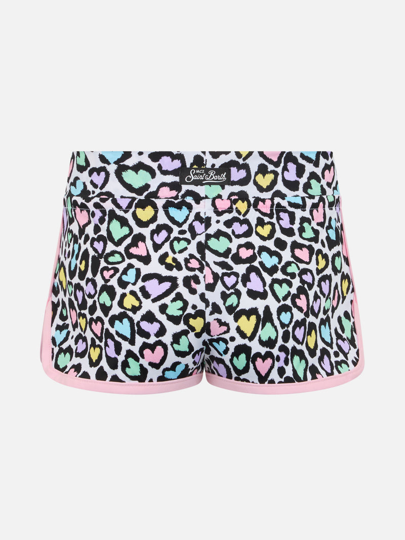 Pantaloncini da spiaggia da bambina Coco con stampa animalier a cuori