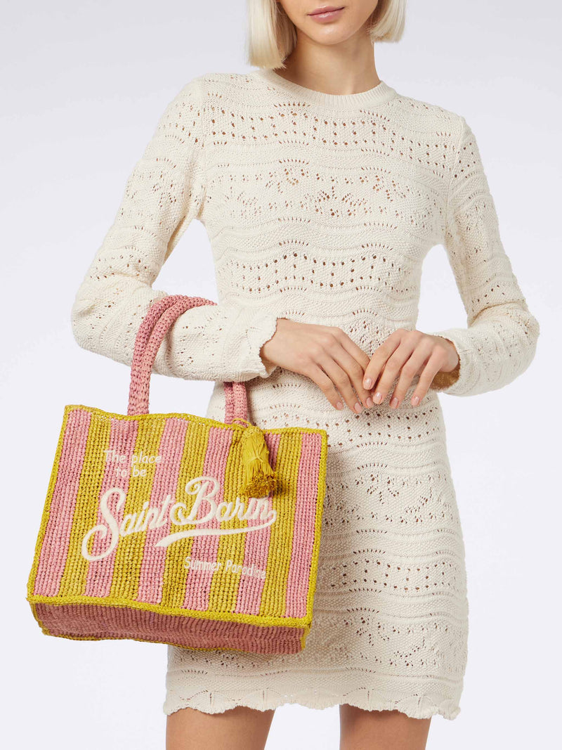 Gestreifte Colette Raffia-Handtasche