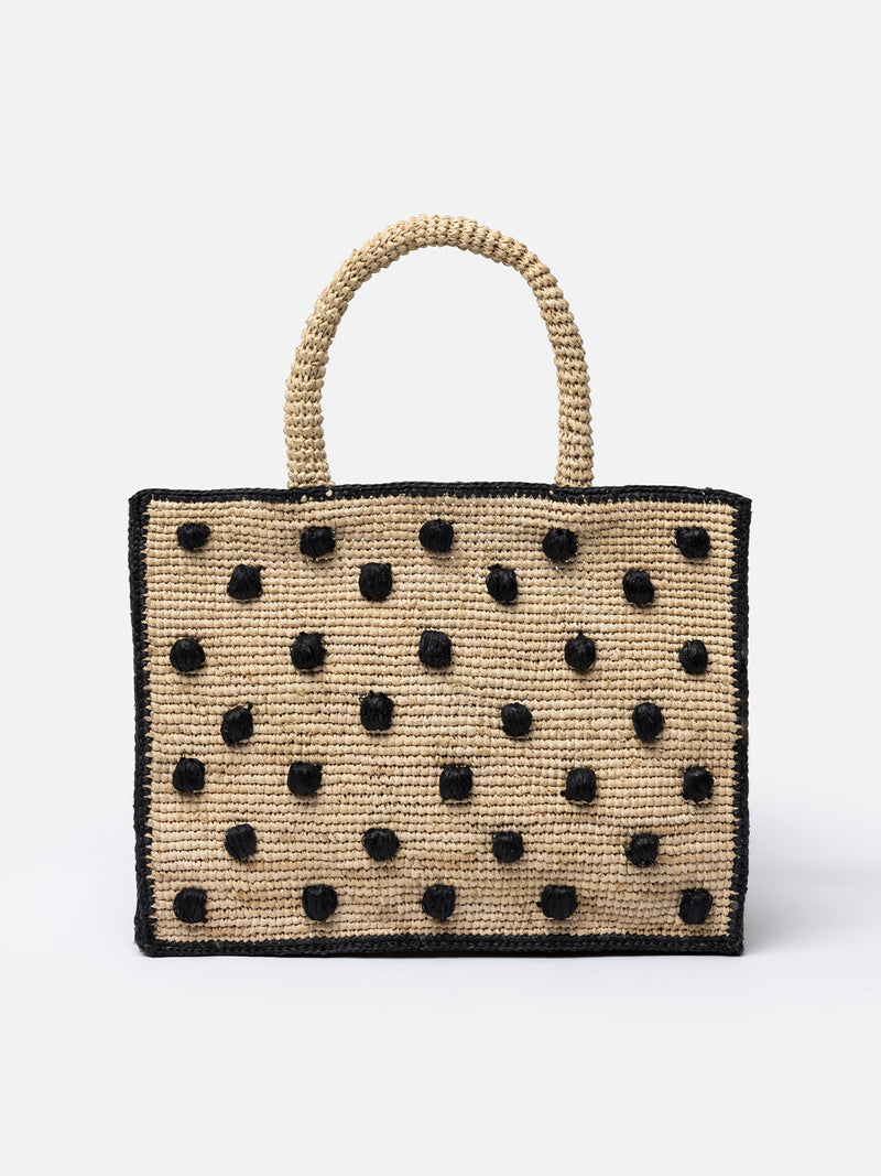 Naturbeige Colette Raffia-Handtasche mit Polka-Dot-Applikationen