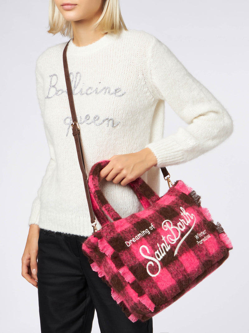 Borsa a mano Wooly Colette con frange e motivo check