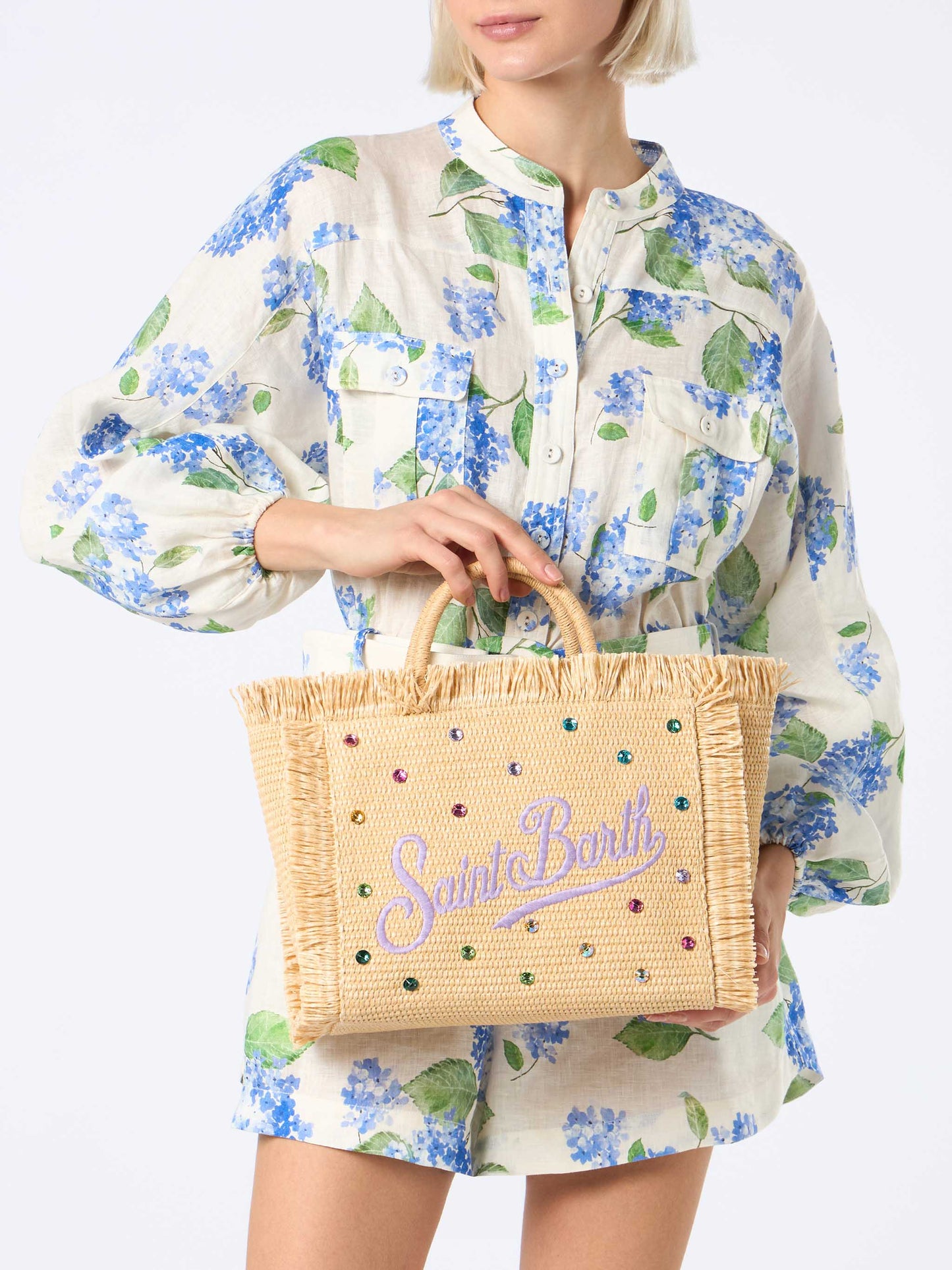 Colette Handtasche in Strohoptik mit Strassverzierung
