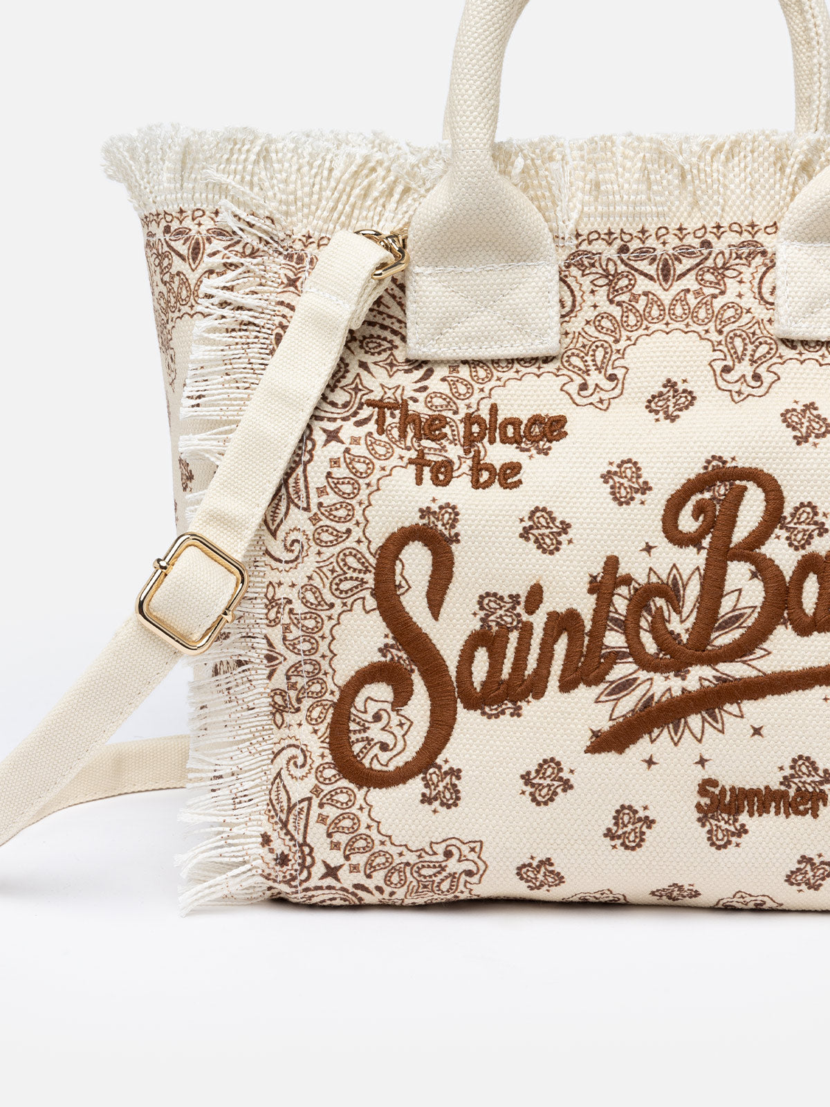 Colette cotton canvas handbag with bandanna print - MC2 Saint Barth