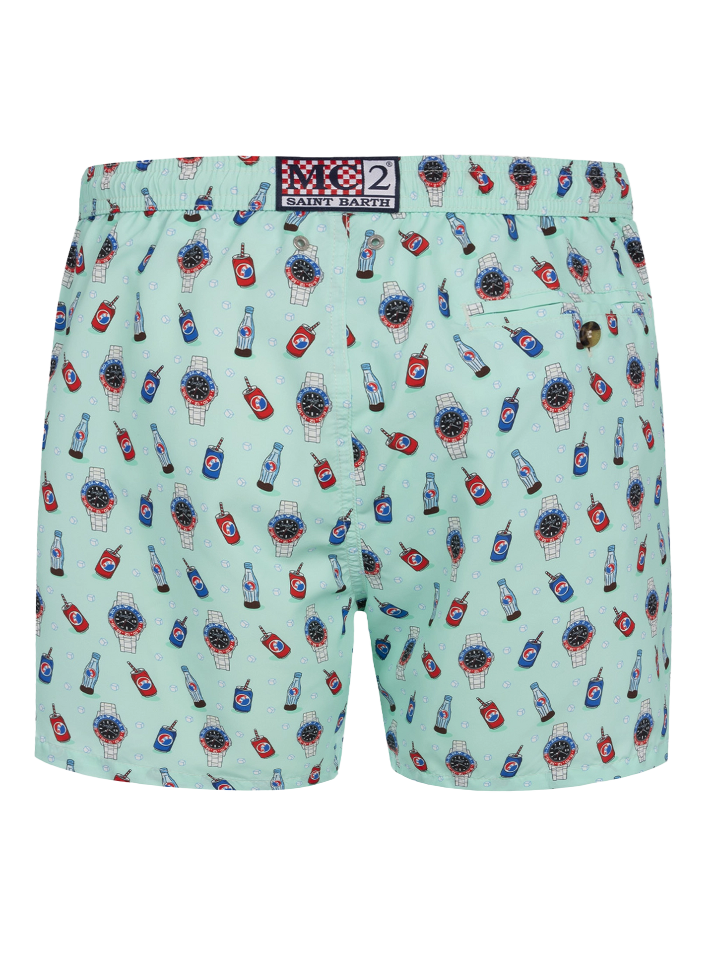 Herren-Badeshorts aus leichtem Stoff Lighting Micro Fantasy mit Uhren- und Getränkeaufdruck