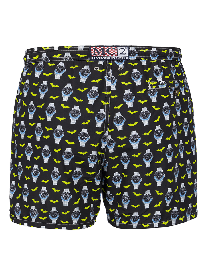Man lightweight fabric swim-shorts Lighting Micro Fantasy with watches print