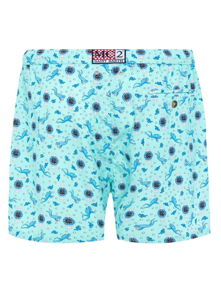 Lightweight fabric swim shorts Lighting with watch print