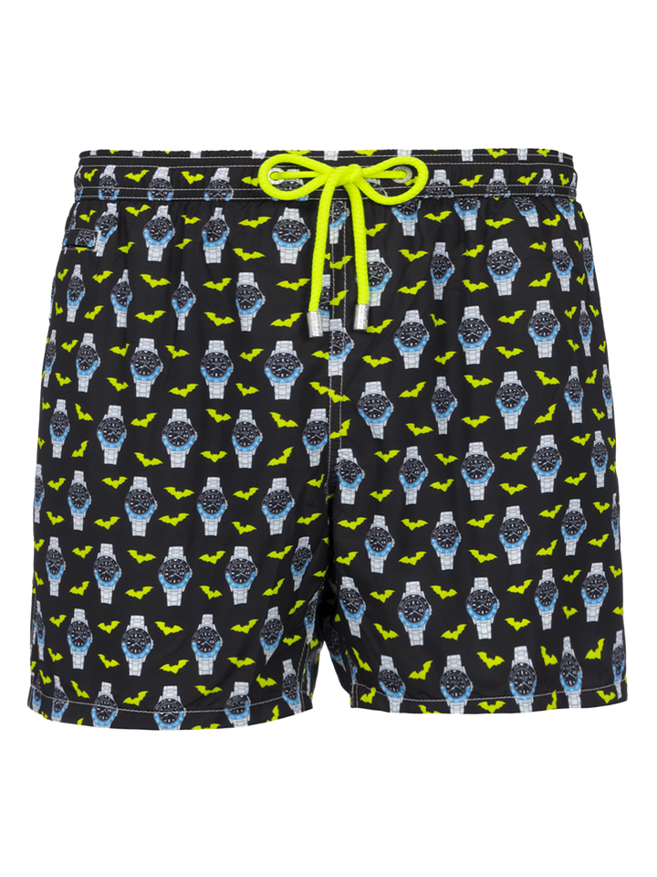 Man lightweight fabric swim-shorts Lighting Micro Fantasy with watches print