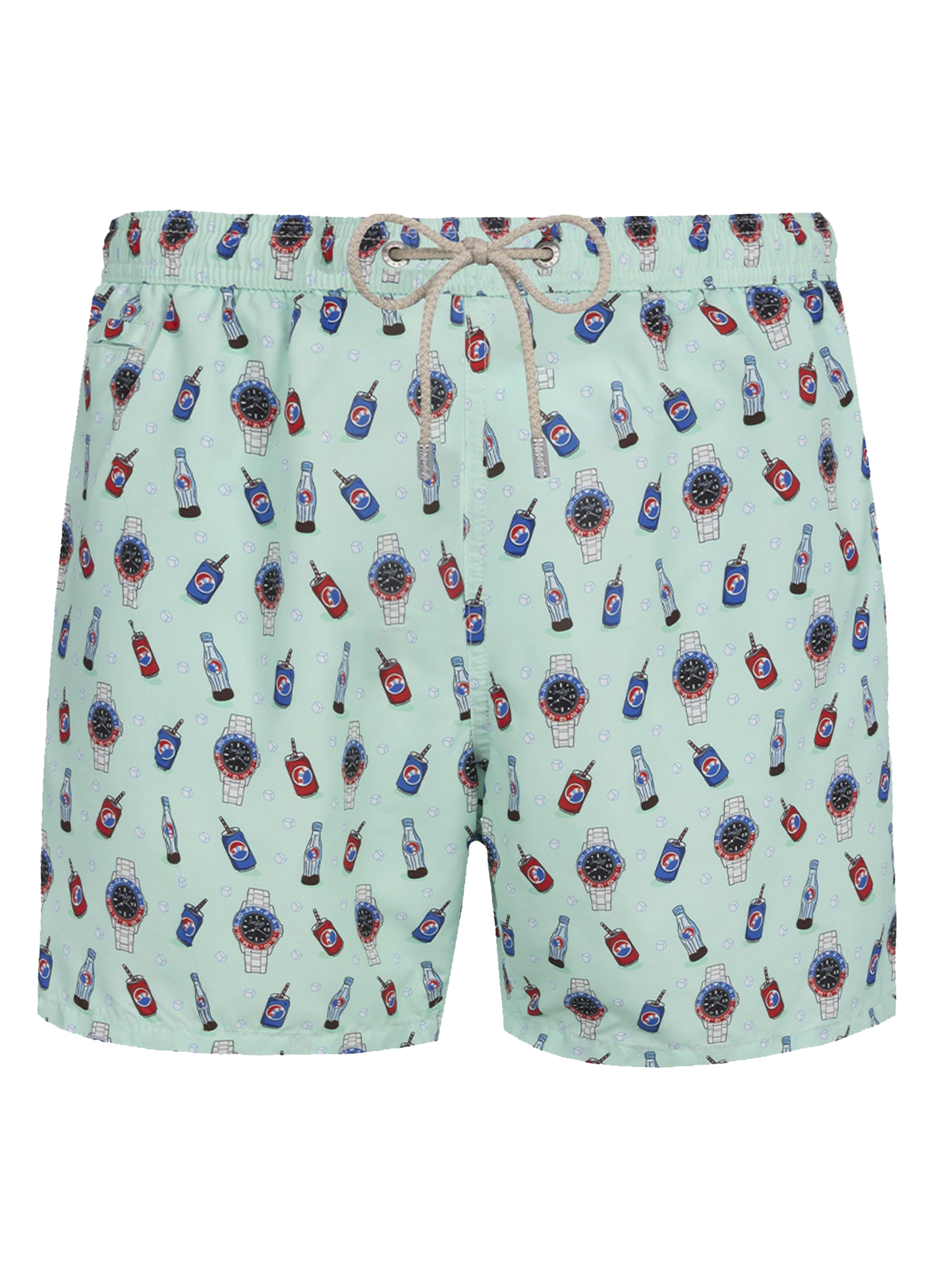 Herren-Badeshorts aus leichtem Stoff Lighting Micro Fantasy mit Uhren- und Getränkeaufdruck