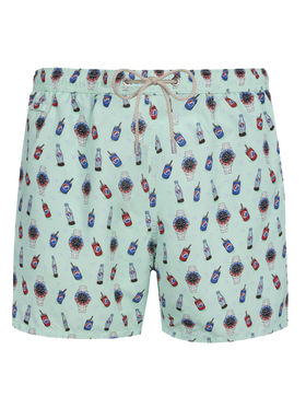 Herren-Badeshorts aus leichtem Stoff Lighting Micro Fantasy mit Uhren- und Getränkeaufdruck