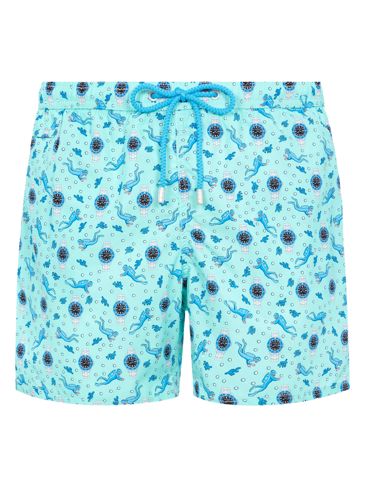 Lightweight fabric swim shorts Lighting with watch print