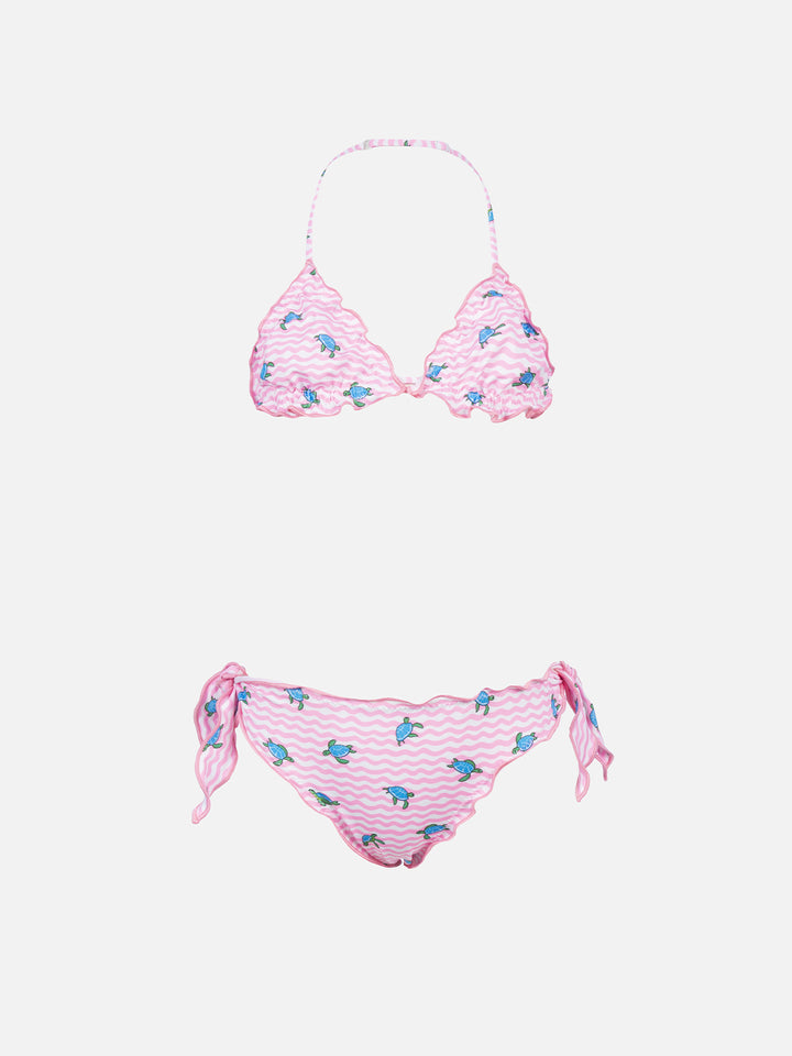Mädchen klassischer Triangel-Bikini Cris mit Schildkröten-Print